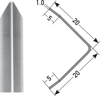 Produktbild von PROVISTON | Eckschutzwinkel | Edelstahl | Edelstahl matt | Breite 20 mm | Höhe 20 mm | Länge 1000 mm | Ungebohrt | Eckschutzprofil | Eckschutzleiste | Metallprofil | 1 Stück