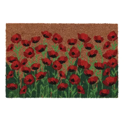 Image de Paillasson à motif coquelicots en fibre de coco - Beige/Rouge - L 60 x l 40 cm