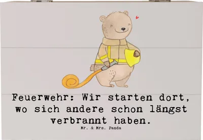 Produktbild von Mr. & Mrs. Panda Geschenkbox Feuerwehrmann Helden 22 x 15 cm - Grau Pastell - Geschenk, Aufbewahrungsbox Holz, Held, Berufspassion, Geschenke mit Herz, Einsatz, Schatulle