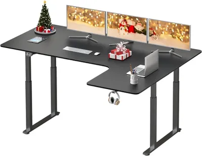 Produktbild von Dripex Schreibtisch elektrisch 180x110cm, L-förmiger Eckschreibtisch höhenverstellbar mit Dual Motor, Standing Desk mit 4 Beinen, Spleißbrett, Schwarz