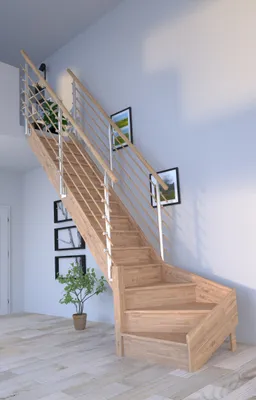 Obrázek produktu pro Dřevěné schodiště Rhodos v 1/4 točitém provedení levé dubové-designové-zábradlí-dřevěné kulaté tyče-obě strany-s podstupnicemi
