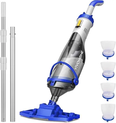 Immagine prodotto di Aspirapolvere per piscina a batteria con prolunga da 278 cm, aspirapolvere per piscina con 4 sacchetti filtro, pulitore portatile per piscine con autonomia fino a 60 minuti