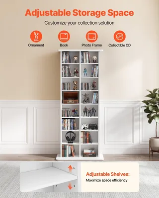 Produktbild von Medienregal, 8-stufiges DVD-Regal, Organizer für CDs, DVDs, Bücher und Spiele, 559 x 222 x 1295 mm, geeignet für Wohnzimmer, Home-Office, Musikzimmer, weiß
