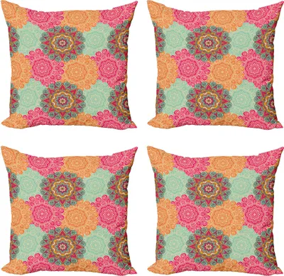 Produktbild von ABAKUHAUS Mandala Kissenbezug Set (4 Stück), Antike Stammes- Mandala, Moderner Doppelseitiger Digitaldruck, 50 cm x 50 cm, Fuchsia orange