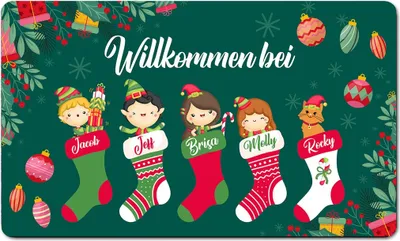 Produktbild von Personalisierte Weihnachten Fußmatte – Elfen Familie, Waschbar, Innen & Außen [140]