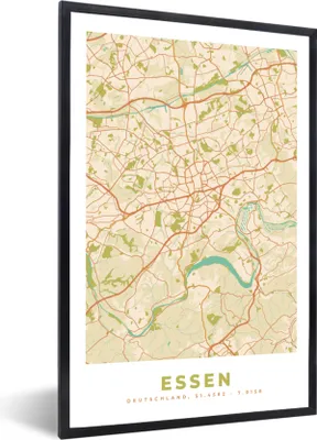 Produktbild von MuchoWow® Gerahmtes Poster Karte - Essen - Vintage - Stadtplan 20x30 cm - Poster mit Schwarzem Bilderrahmen Wandposter Rahmen Foto Bilder - Drucken - Bilder Poster im Rahmen