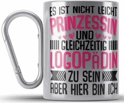 Produktbild von Trendation - Logopädin Spruch Edelstahl Tasse Karabiner Geschenk Logopädie (Silber)