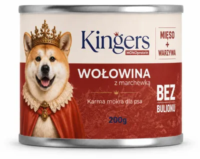 Zdjęcie produktu dla KINGERS Wołowina z marchewką 200 g karma mokra dla psa, Obraz wygenerowany przez AI