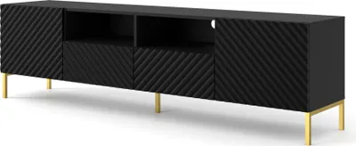 Obrázok produktu pre TV skrinka SURF 2D2S 200 cm BLACK MATT Nízka doska 2 dvierka 2 zásuvky s frézovanými čelami Spodná skrinka z MDF TV skrinka BEIGE GOLDEN