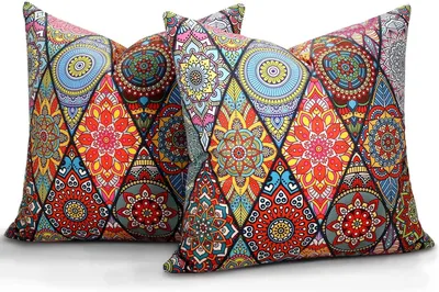 Imagen del producto de Funda de cojín - Juego de 2 - 50 x 50 cm - Terciopelo - Estilo bohemio