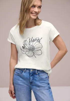 Produktbild von Street One T-Shirt 'Kurzarm Shirt mit floralem Artwork', A324806, off white, Gr. 38