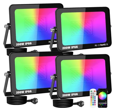 4x RGB LED-Spot 200W, 20000LM, APP-Steuerung, IP66