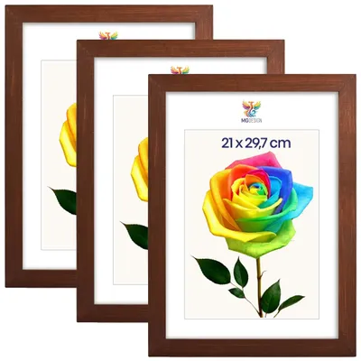 Obrázok produktu pre MG Design, sada 3 rámov na obrázky, hnedá farba, formát A4 (21x29,7 cm) – rámy z prírodného dreva s akrylovým sklom, vhodné na zavesenie aj na postavenie, vertikálne aj horizontálne usporiadanie
