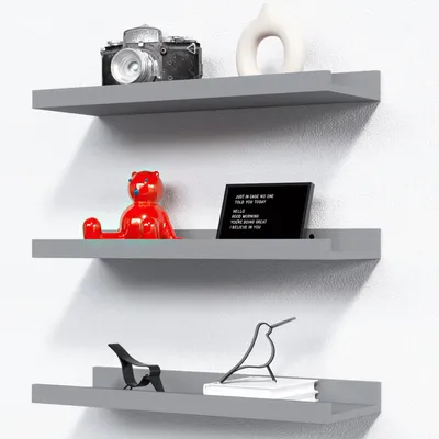 Produktbild von Graues Wandregal, 3er-Set Fotoregale, 40 cm schwebendes Holzregal, Wandregal für Bilderrahmen und Dekorationen, Wohnzimmer, Kinderzimmer, Schlafzimmer, Küche, Badezimmer