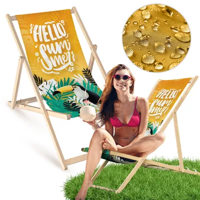 Holz Liegestuhl klappbar „Hello Summer“ – Gartenstuhl Relaxstuhl Sonnenliege Balkon Terrasse Sommer