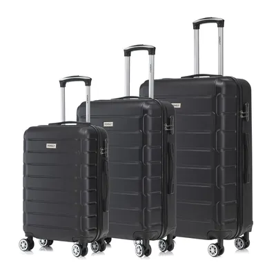 Produktbild von Suitcase Set, Rollkoffer Handgepäck, Kofferset, mit 4 Rollen 360°, Hartschalenreise Zahlenschloss, Weicher Gummigriff (3er Set, M,L&XL,Schwarz)