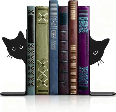 Produktbild von PolkaHome® 2er Set Katzen Buchstützen aus Metall – Schwarze Bücherstützen für Bücherregal, Deko, Schule, Büro & Zuhause, 18 x 15 x