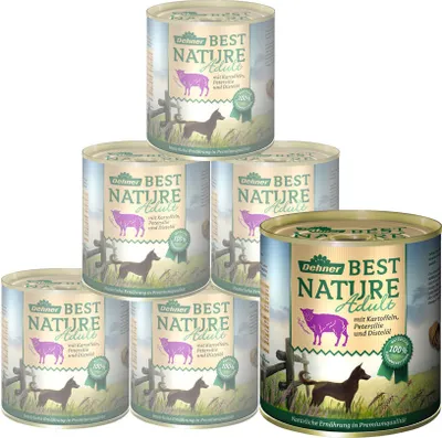 Produktbild von Dehner Best Nature Hundefutter, Nassfutter getreidefrei, für ausgewachsene Hunde, Lamm / Kartoffeln / Petersilie, 6 x 800 g Dose (4.8 kg)