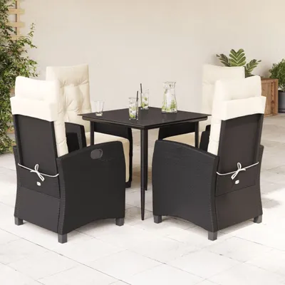 Produktbild von Möbel 5-tlg. Garten-Essgruppe mit Kissen Schwarz Poly Rattan - Balkonmöbel 3212947