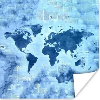 Produktbild von MuchoWow® Poster Weltkarte - Abstrakt - Blau 30x30 cm - Wandposter - Printing