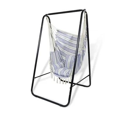 Produktbild von CCLIFE Hängesessel mit Gestell Kissen Hängeschaukel Hängestuhl Bis 100kg Indoor & Outdoor Garten Hängesitz, Blau-schaukel