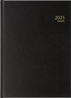 A black planner with gold lettering indicating the year and brand.
