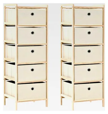 Produktbild von Lagerregale mit 5 Stoffkörben, 2 Stück, Beige Zedernholz