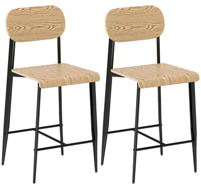 Produktbild von 2er-Set Barhocker. Barstš¹hle mit Rš¹ckenlehne und Metallgestell. Holz. Hellbraun