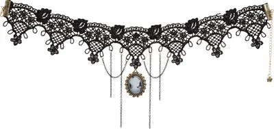 Produktbild von Damen Barock Halsband Schwarz Spitze mit Anhänger und Ketten im Broschen-Look