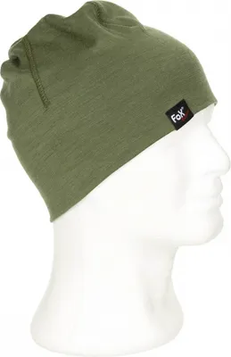 A green beanie on a white mannequin head.