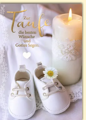 Produktbild von Taufe Glückwunschkarte mit Umschlag Taufkerze und Babyschuhe die besten Wünsche und Gottes Segen