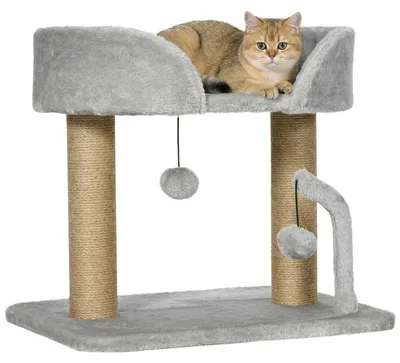 Produktbild von Kratzbaum, 42 cm kleiner Katzenbaum mit Jute-Kratzpfosten, Plattform, Grau