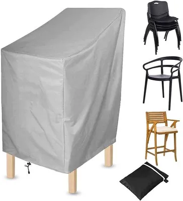 Imagen del producto de Funda protectora impermeable para sillas de jardín y balcón apilables de Unyqoos®, de 70x70x120 cm, fabricada en PEVA resistente al desgarro, con dobladillo ajustable y resistente al viento