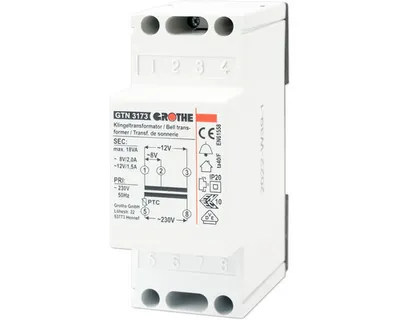 Produktbild von Grothe GRO14073 Klingeltrafo Aufputz-/Hutschienenmontage 8-12V (2,0/1,5A)