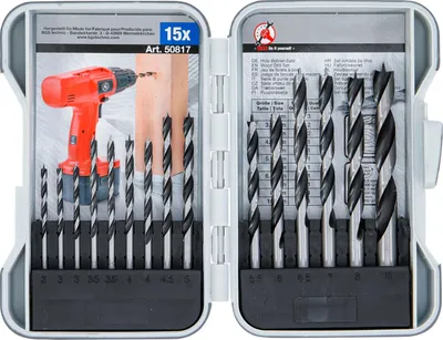 Holzbohrer-Set 15-teilig, 3–10 mm, Kunststoffkassette