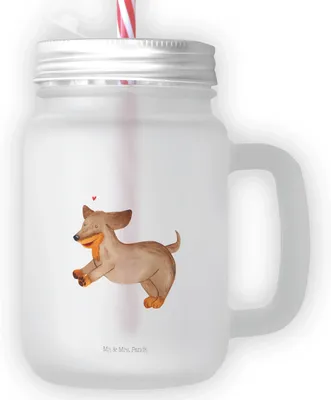 Produktbild von Mr. & Mrs. Panda Glas Hund Dackel - Transparent - Geschenk, Herz, mit deckel, Mason Jar, Dachshund, Sprüche, Cocktailglas, Becher, Hunde, Strohhalmglas