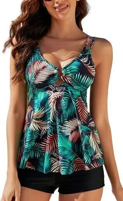 Produktbild von Tankini Zweiteiliger Damen-Badeanzug mit hoher Taille und geteiltem Badeanzug Sommeranzug, Strand-Badehose, Oberteil mit zwei Trägern