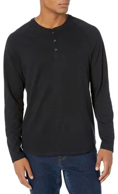 Productafbeelding van A. Essentials heren langarmhenley shirt, 100% katoen, zwart, maat XS