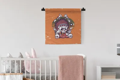 Produktbild von MuchoWow® Wandteppich Wandbehang Schädel - Indianerkopf - Retro 60x60 cm Tapisserie Dekoration Wandtuch - Dekorationen - Wand Decke