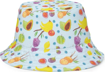 Produktbild von Mr. & Mrs. Panda Sonnenhut Obst Korb Größe S/M - Blau - Geschenk, Bucket Hat, Muster, Strandhut, Früchte, Outdoorhut, Boonie, Frucht, Obstkorb, Anglerhut