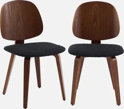 Produktbild von sweeek - 2er-Set Stühle, gewölbtes Holz mit Nachbildung und Bouclé-Bezug - Schwarz