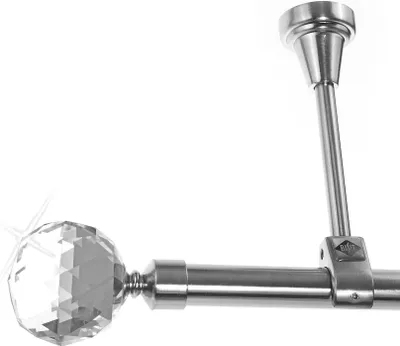 Produktbild von Edelstahl Look Gardinenstange 20mm Deckenträger 1-läufig Kristall Kugel, Länge wählbar D51 E87 R