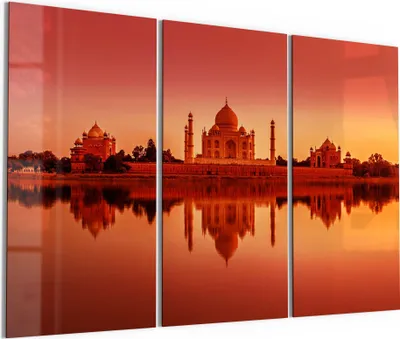 Produktbild von DEQORI Glasbild Echtglas 3x50x100 cm 'Taj Mahal in Abendsonne' Wandbilder XXL groß