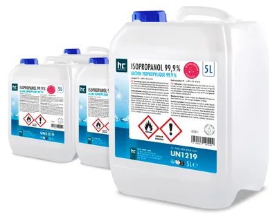 Produktbild von 5 L Isopropanol 99,9% zur Flächenreinigung, als Lösungsmittel für Fette, Harze, Lacke, Tinte