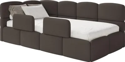 Produktbild von Selsey Cloudy – Kinderbett 120x200, Kopfteil links, Matratze & Bettkasten, Chenille Braun