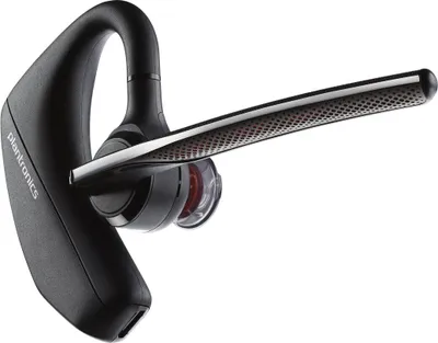 A black Plantronics Voyager 5200 UC Bluetooth headset is shown against a white background.