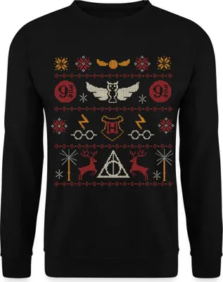 Produktbild von Spreadshirt Harry Potter Ugly Christmas Uni Pullover, S, Schwarz