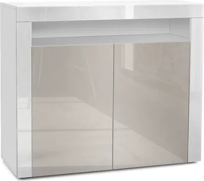 Produktbild von Vladon Kommode Valencia,  Germany, Sideboard mit 2 Türen und 1 offenem Fach, Weiß matt/Sandgrau Hochglanz/Weiß Hochglanz (108 x 92 x 40 cm)