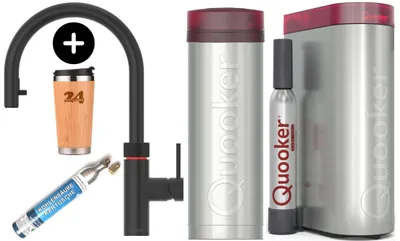 Produktbild von »QUOOKER FLEX Zugauslauf Schwarz VAQ PRO3 mit CUBE 2 *Der Wasserhahn, der alles kann! (3XBLKCUBE)« *Inklusive Thermobecher