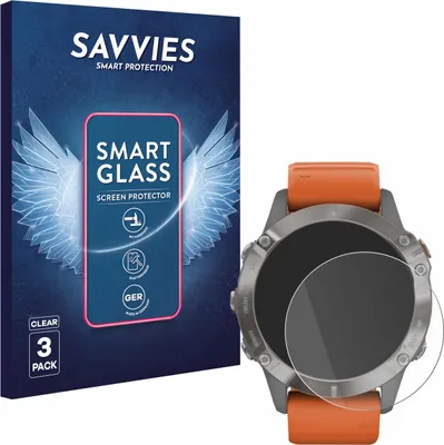Produktbild von 3x Savvies Schutzglas Folie für Garmin Fenix 6 / 6 Pro / 6 Pro Solar 9H Panzer Schutzfolie Glas Displayschutz klar transparent